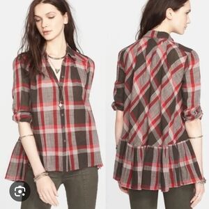 Free People Preppy In Plaid Red Button Up Size XS